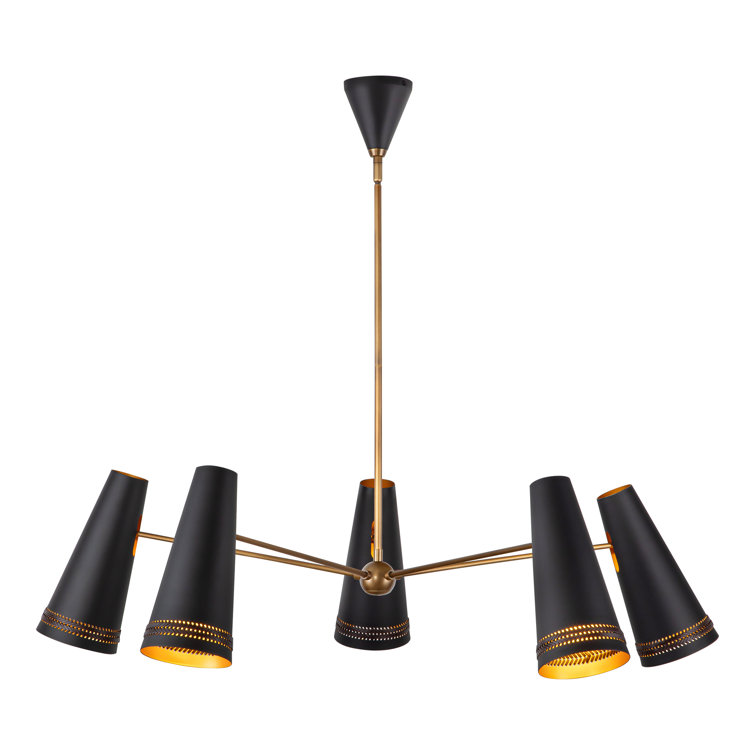 Brickell 45" Matte Black and Hazelnut Leather Chandelier
