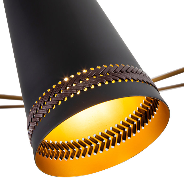 Brickell 45" Matte Black and Hazelnut Leather Chandelier