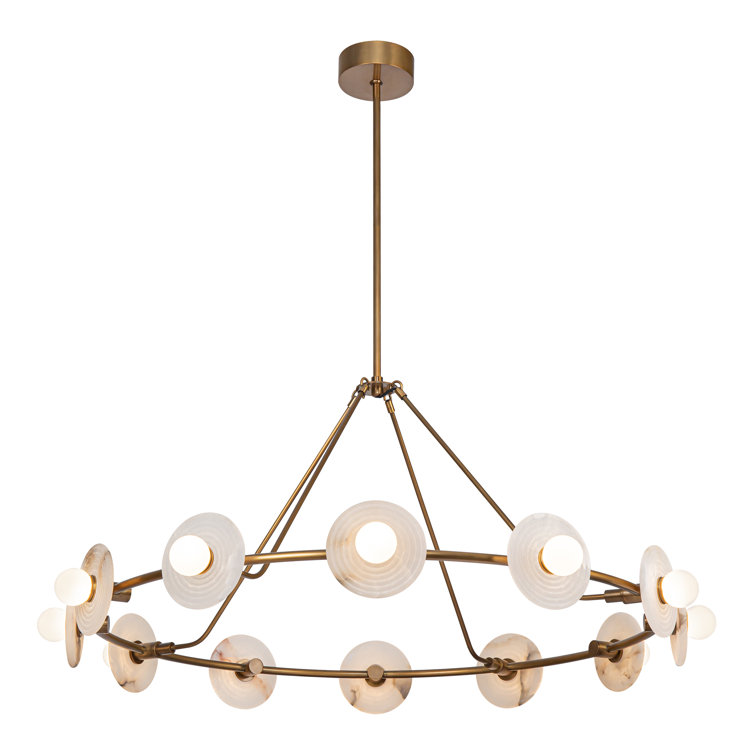 Vintage Brass and Alabaster 12-Light LED Chandelier