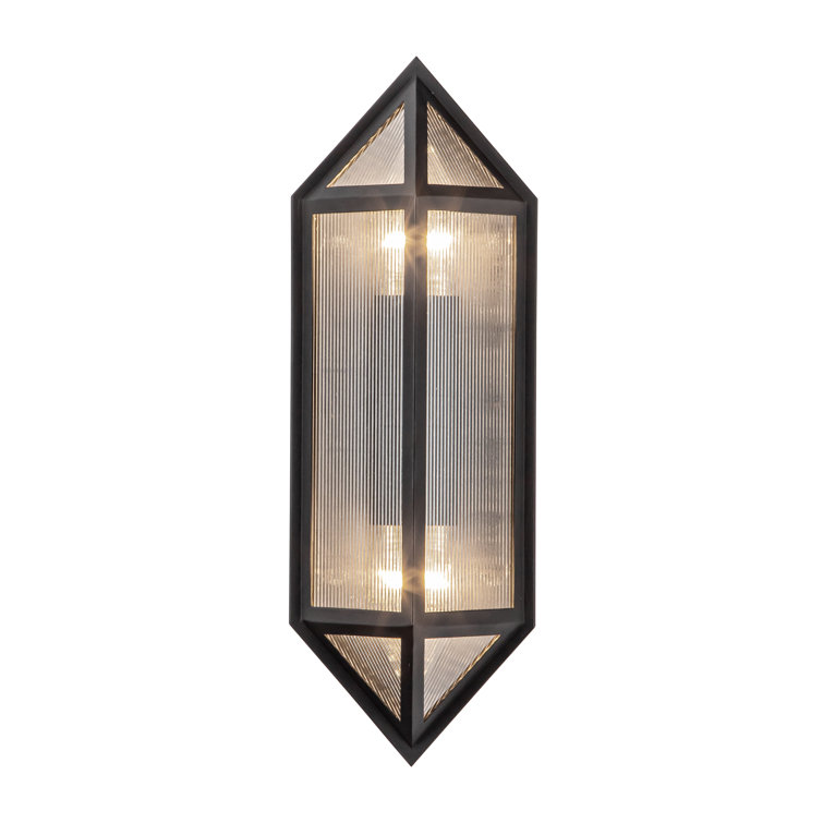 Black Ribbed Glass Modern Lantern Wall Sconce