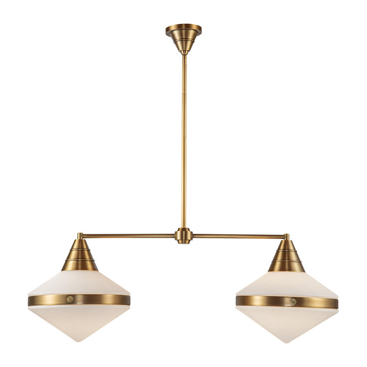 Vintage Brass and Opal Glass 2-Light Island Pendant