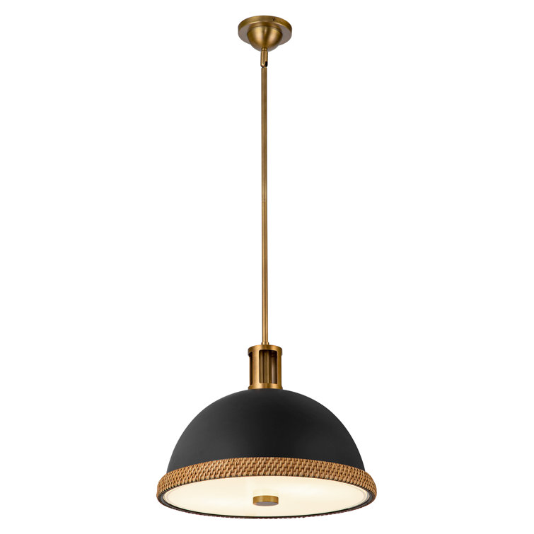 Vintage Brass and Matte White Glass Dome Pendant Light