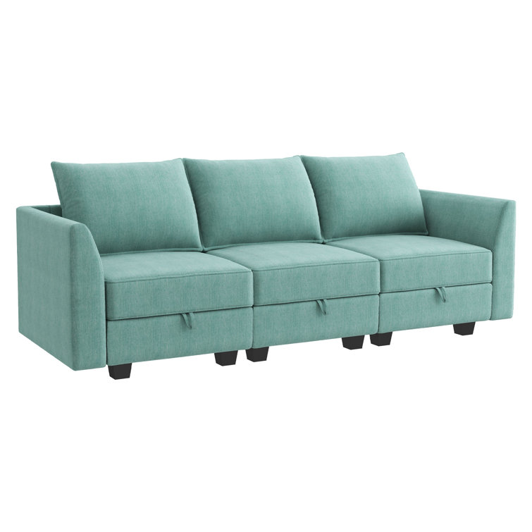 Aqua Blue Polyester Blend 3-Piece Modular Sofa Set