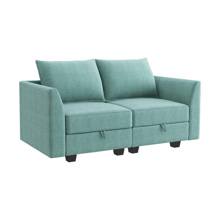 Aqua Blue Polyester Blend 3-Piece Modular Sofa Set