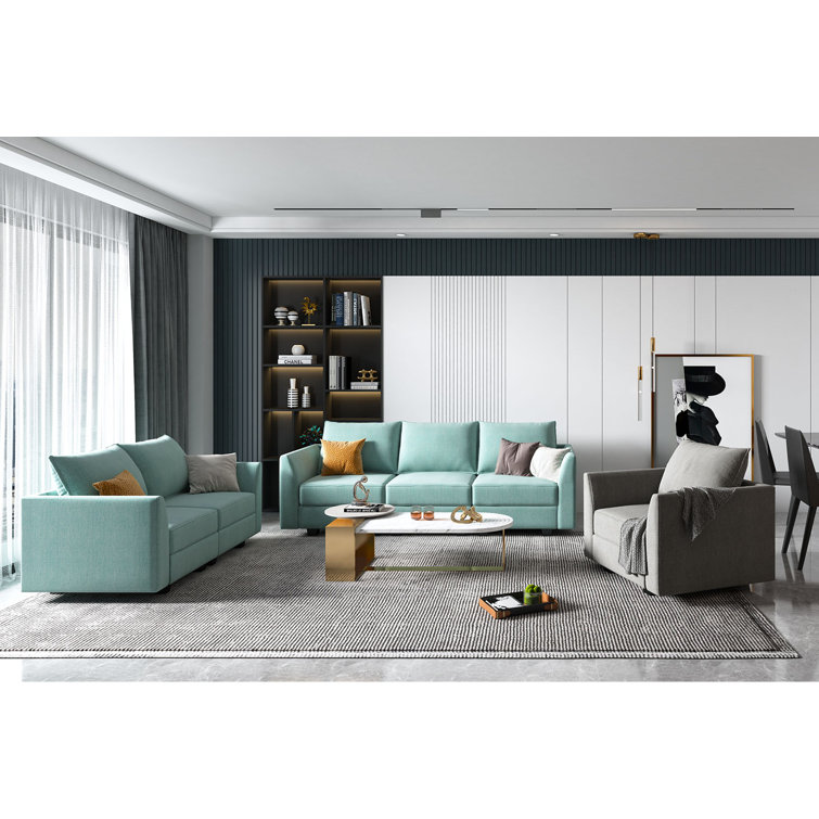 Aqua Blue Polyester Blend 3-Piece Modular Sofa Set