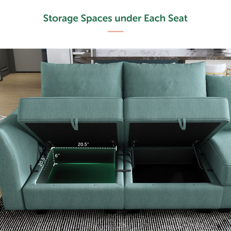 Aqua Blue Polyester Blend 3-Piece Modular Sofa Set