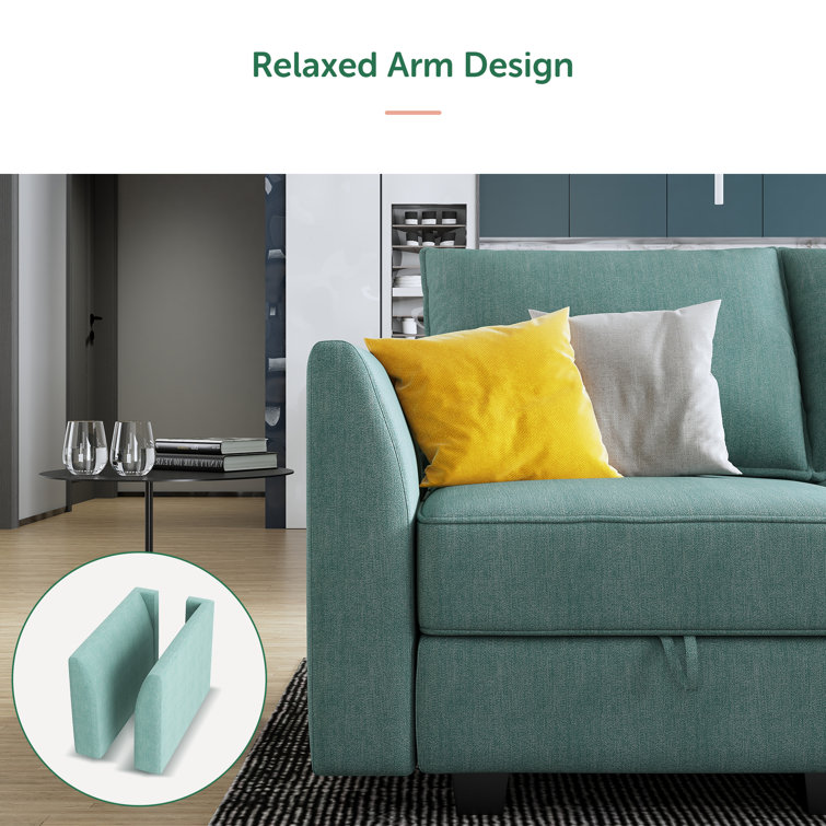 Aqua Blue Polyester Blend 3-Piece Modular Sofa Set
