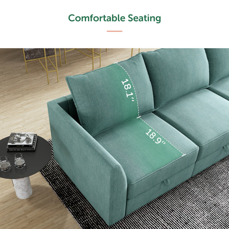 Aqua Blue Polyester Blend 3-Piece Modular Sofa Set