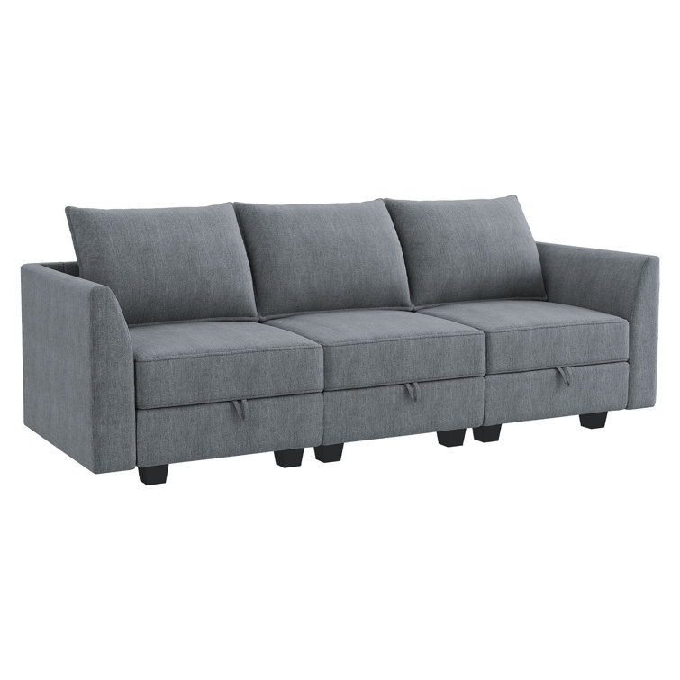 Bluish Gray Fabric 3-Piece Sofa Set with Storage and Removable Cushions