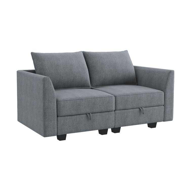 Bluish Gray Fabric 3-Piece Sofa Set with Storage and Removable Cushions