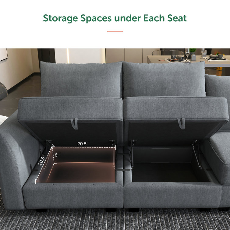 Bluish Gray Fabric 3-Piece Sofa Set with Storage and Removable Cushions