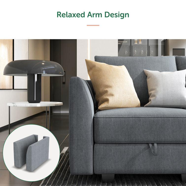 Bluish Gray Fabric 3-Piece Sofa Set with Storage and Removable Cushions
