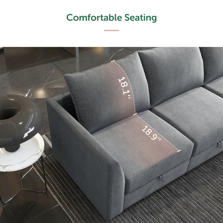 Bluish Gray Fabric 3-Piece Sofa Set with Storage and Removable Cushions