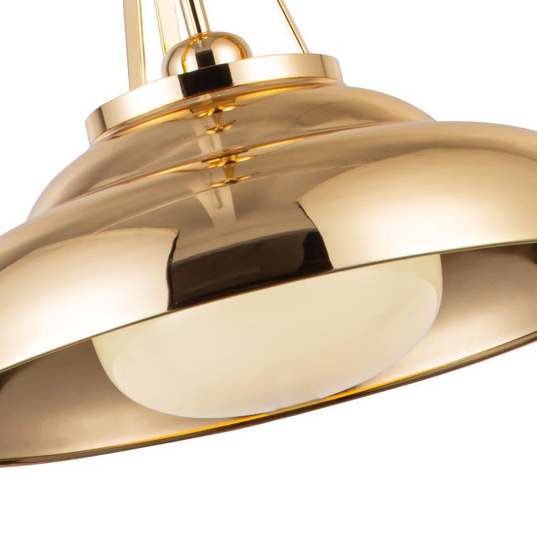 Polished Brass Modern Dome Pendant Light with Glass Shade