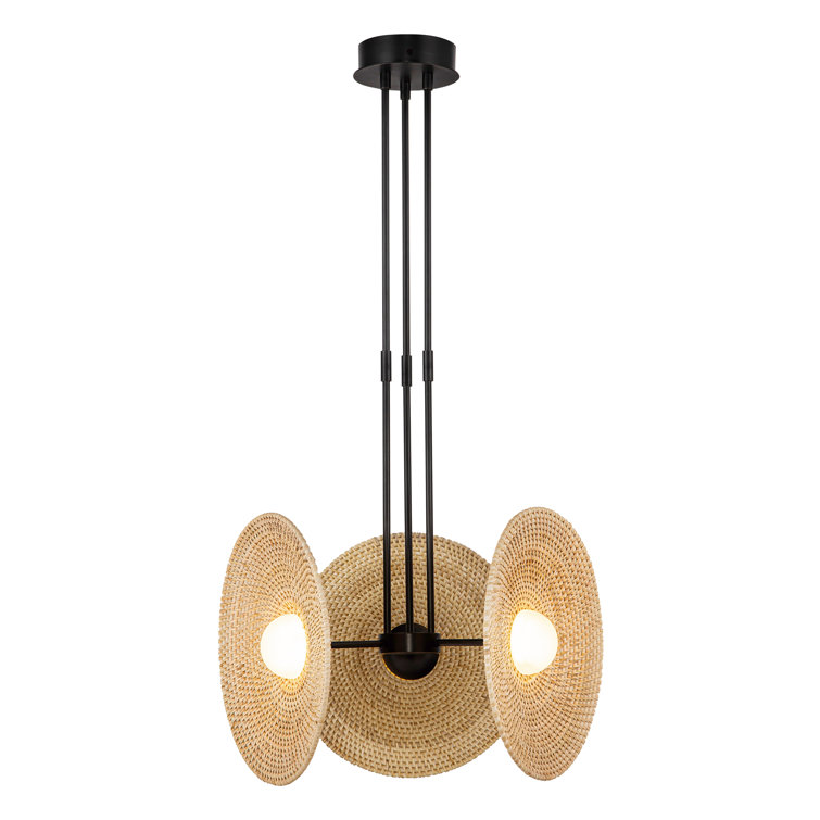 Vintage Brass and Woven Rattan LED Pendant Light