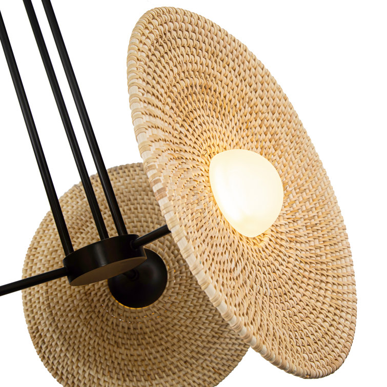 Vintage Brass and Woven Rattan LED Pendant Light
