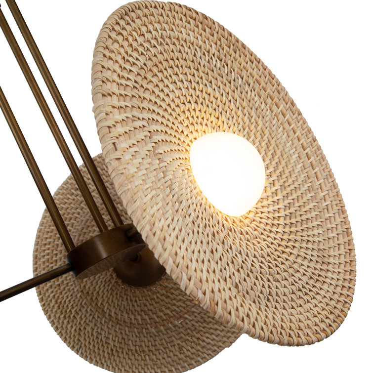 Vintage Brass and Woven Rattan LED Pendant Light
