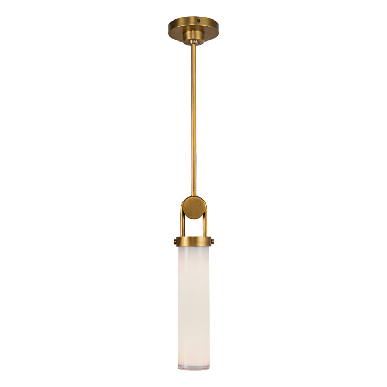 Vintage Brass and Opal Glass Cylinder Pendant Light