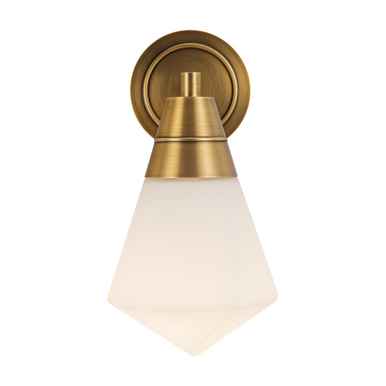 Vintage Brass and Opal Glass Geometric Wall Sconce