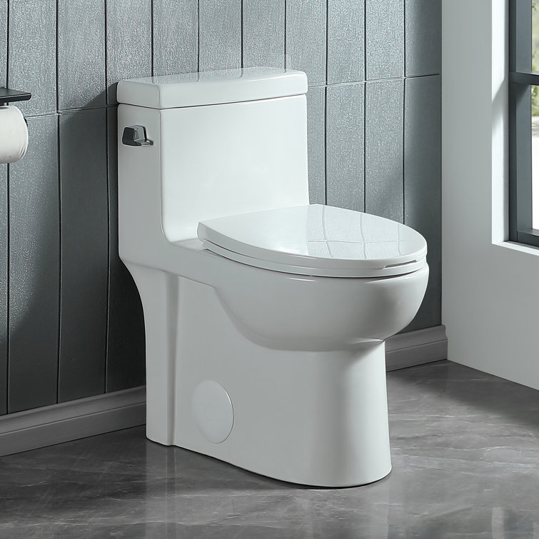 Glossy White Elongated One-Piece Dual Flush Toilet