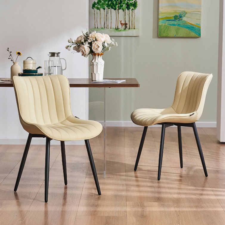 Beige Faux Leather Upholstered Dining Chairs with Metal Legs