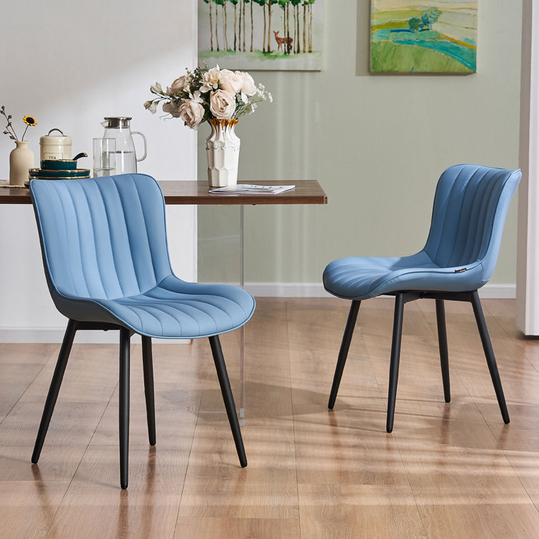 Blue Faux Leather Upholstered Side Chairs with Metal Legs, Set of 2