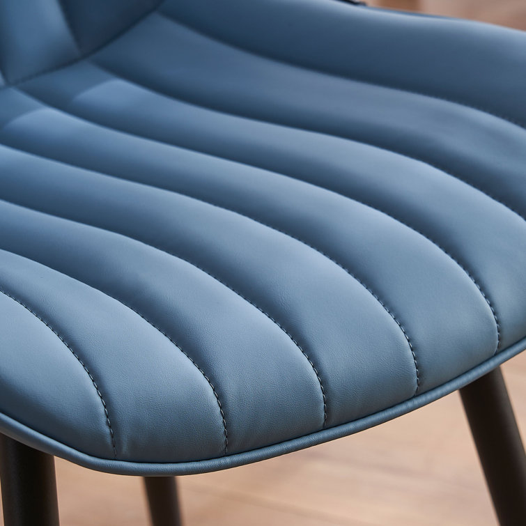 Blue Faux Leather Upholstered Side Chairs with Metal Legs, Set of 2