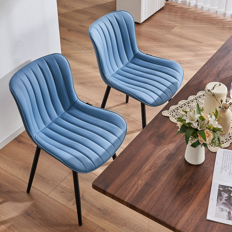 Blue Faux Leather Upholstered Side Chairs with Metal Legs, Set of 2
