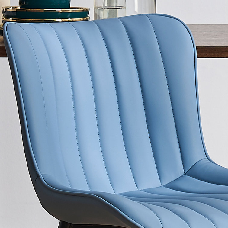 Blue Faux Leather Upholstered Side Chairs with Metal Legs, Set of 2