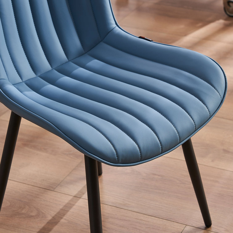 Blue Faux Leather Upholstered Side Chairs with Metal Legs, Set of 2