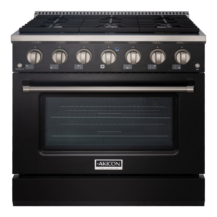 Akicon 36" Black Stainless Steel Convection Gas Range with 6 Burners