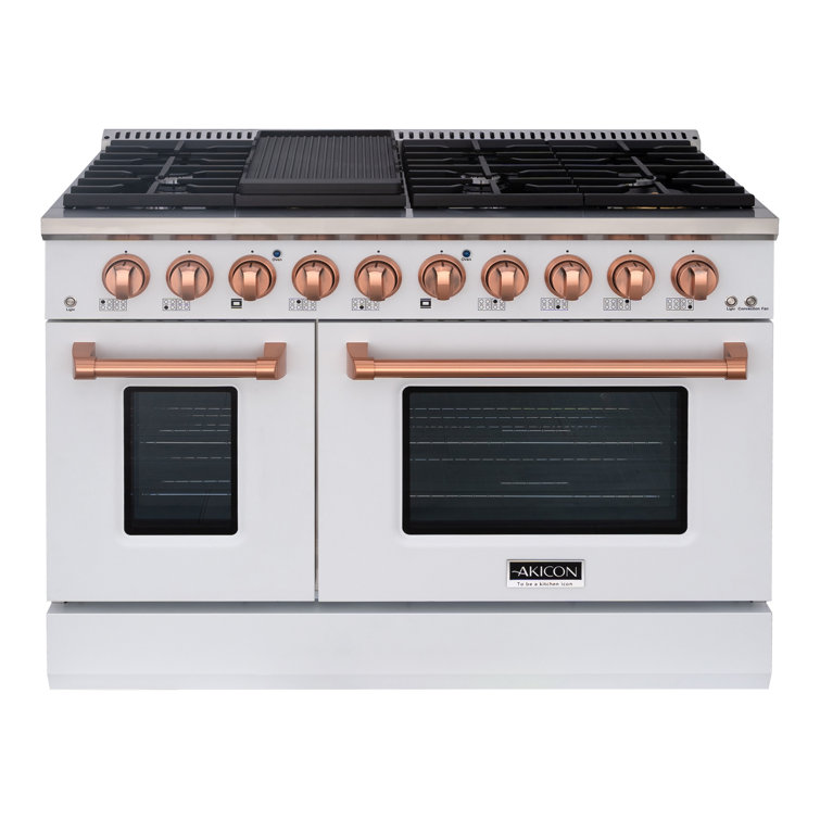 Akicon 48" White and Copper Convection Gas Range with 8 Burners
