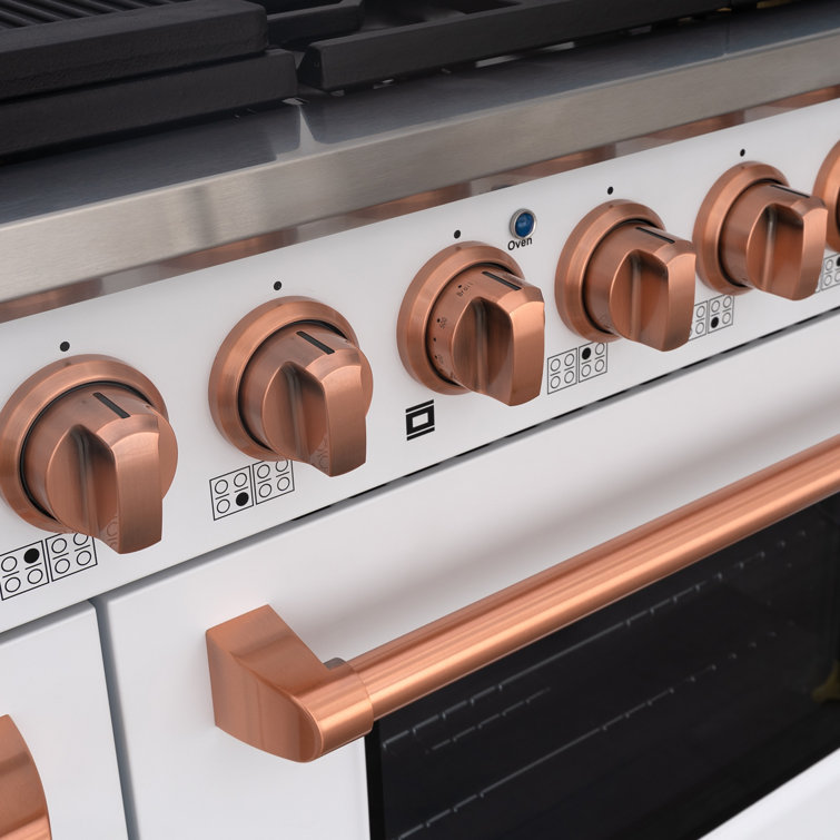 Akicon 48" White and Copper Convection Gas Range with 8 Burners