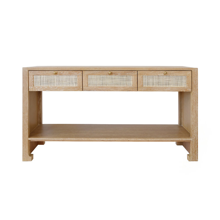 Cerused Oak Console Table with Cane Details and Storage