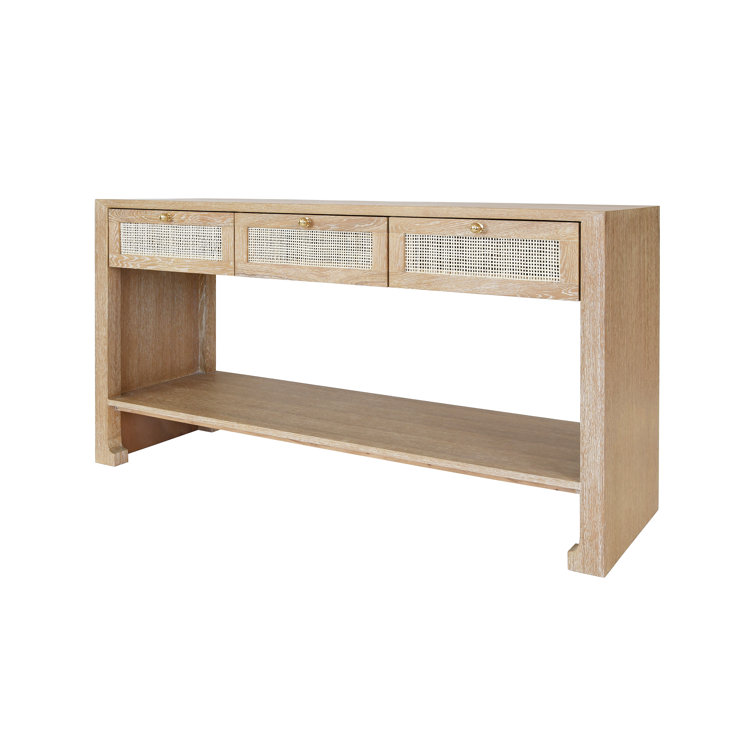 Cerused Oak Console Table with Cane Details and Storage