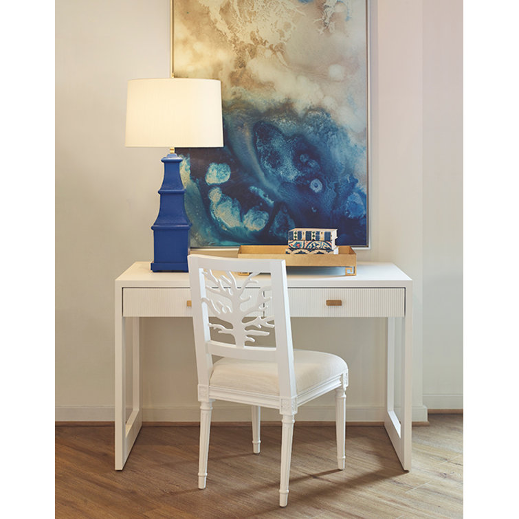 Matte White Lacquer Home Office Desk with Two Drawers