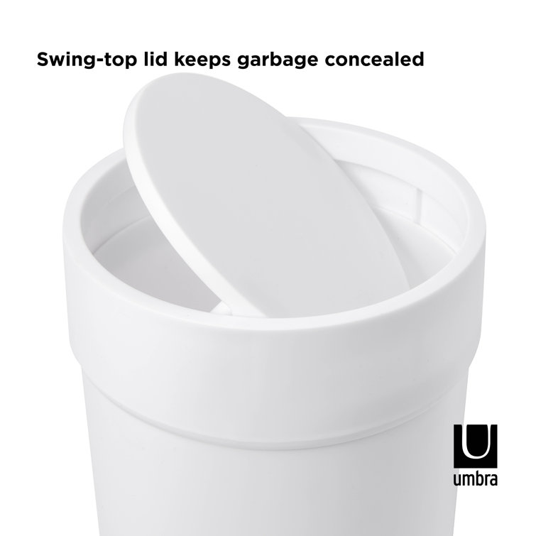 Sleek 1.6 Gallon White Plastic Swing-Top Waste Bin