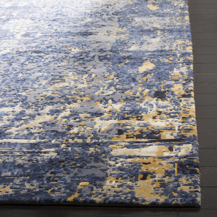 Twilight Blue Hand-Knotted Wool Silk 6' x 9' Rug