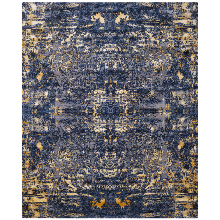 Twilight Blue Hand-Knotted Wool Silk 6' x 9' Rug