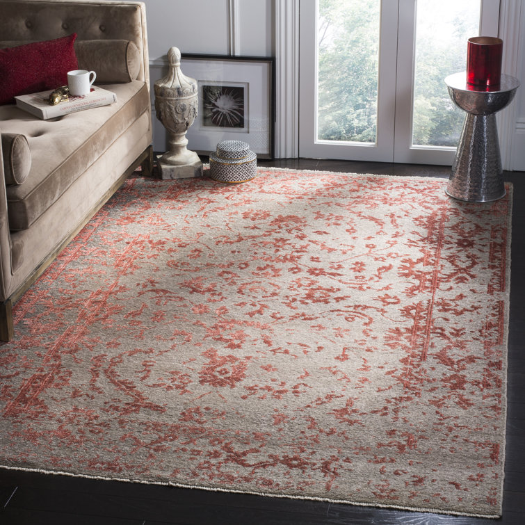 Centennial Gray and Orange Hand-Knotted Floral Wool Rug