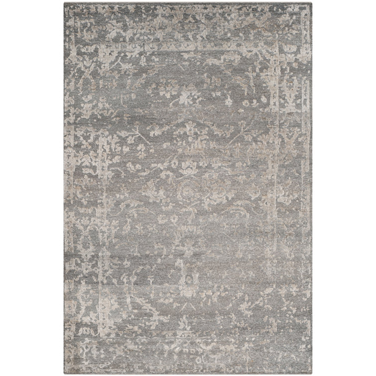 Gray Hand-Knotted Wool and Silk 6' x 9' Area Rug