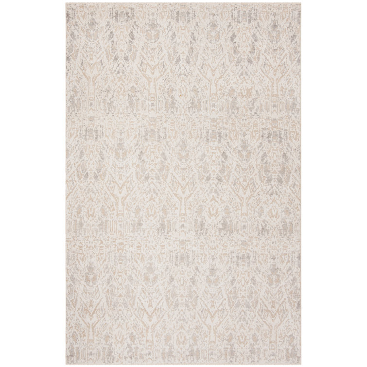 Ivory Hand-Knotted Wool and Silk 6' x 9' Rug