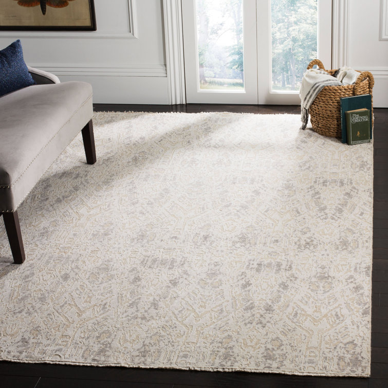 Ivory Hand-Knotted Wool and Silk 6' x 9' Rug