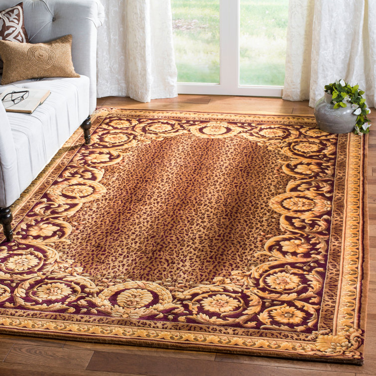 Florence Hand-Knotted Wool Oriental Rug in Rich Gold and Burgundy