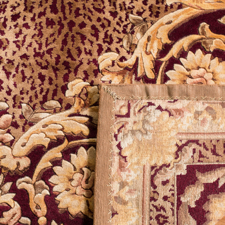 Florence Hand-Knotted Wool Oriental Rug in Rich Gold and Burgundy