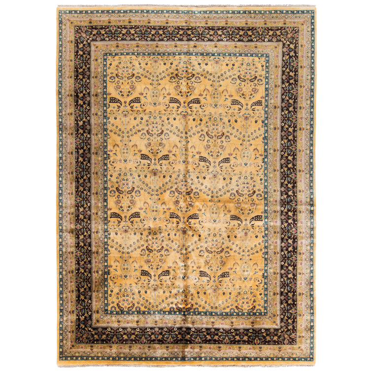 Hand-Knotted Black and Beige Wool 6' x 9' Rug