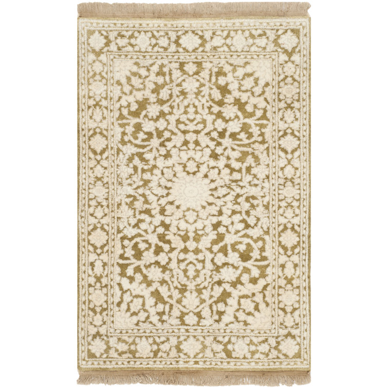 Teal and Ivory Hand-Knotted Wool Rectangular Rug