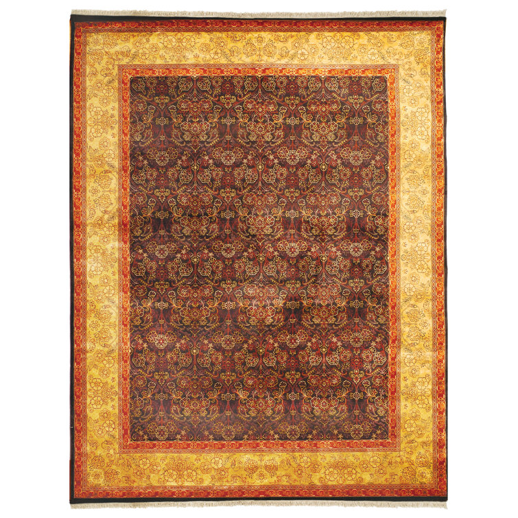 Hand-Knotted Black and Gold Wool Oriental Rug 8' x 10'