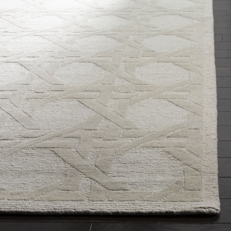 Silver Hand-Knotted Wool and Silk 6' x 9' Rug
