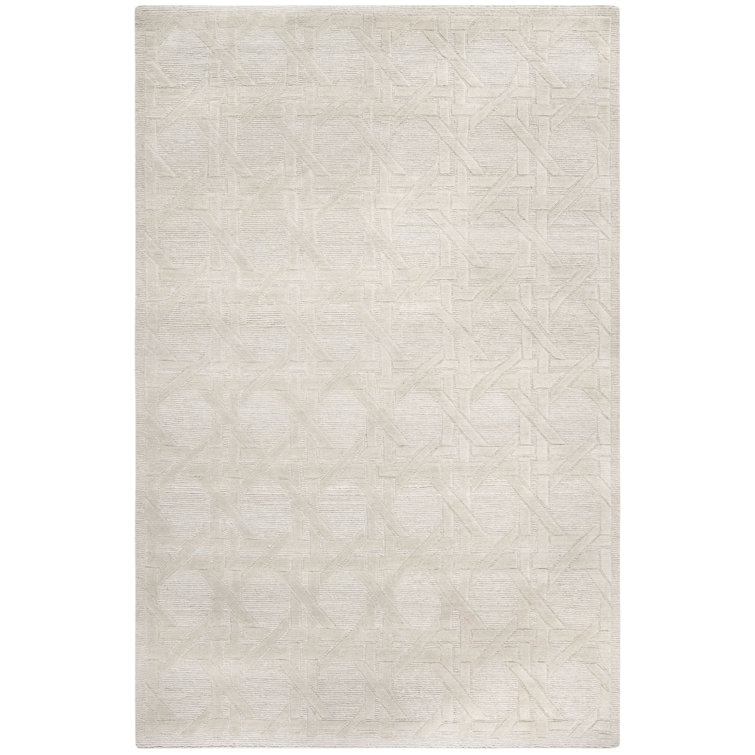 Silver Hand-Knotted Wool and Silk 6' x 9' Rug